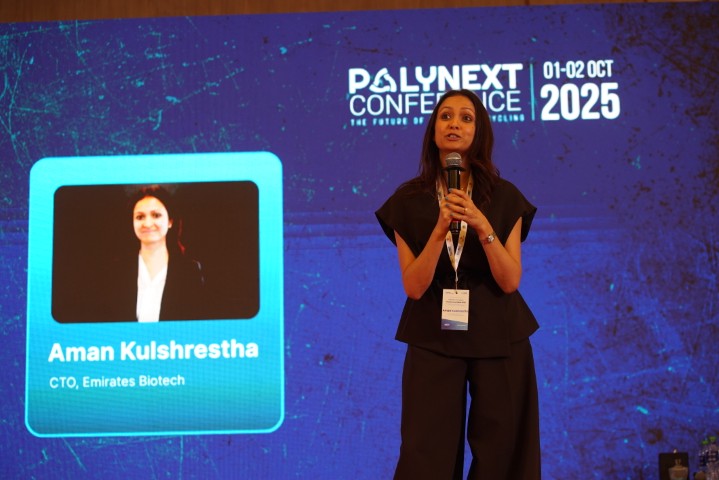 Dr. Aman Kulshrestha from Emirates Biotech at the PolyNext Conference Dubai 2025